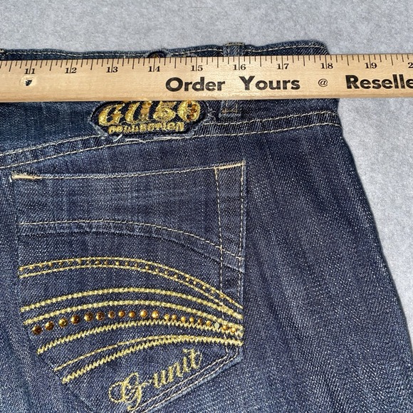 G-Unit Shorts Women's 15 Denim Bermuda Gold Buttons Rhinestone Y2K Hip Hop 50 - Picture 16 of 16